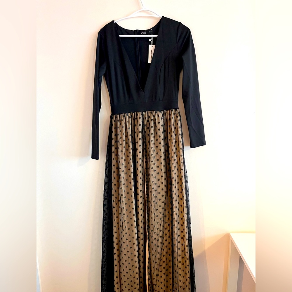 Long elegant CBR Ballroom polka Dot Dress. BRAND NEW with tag still attached.